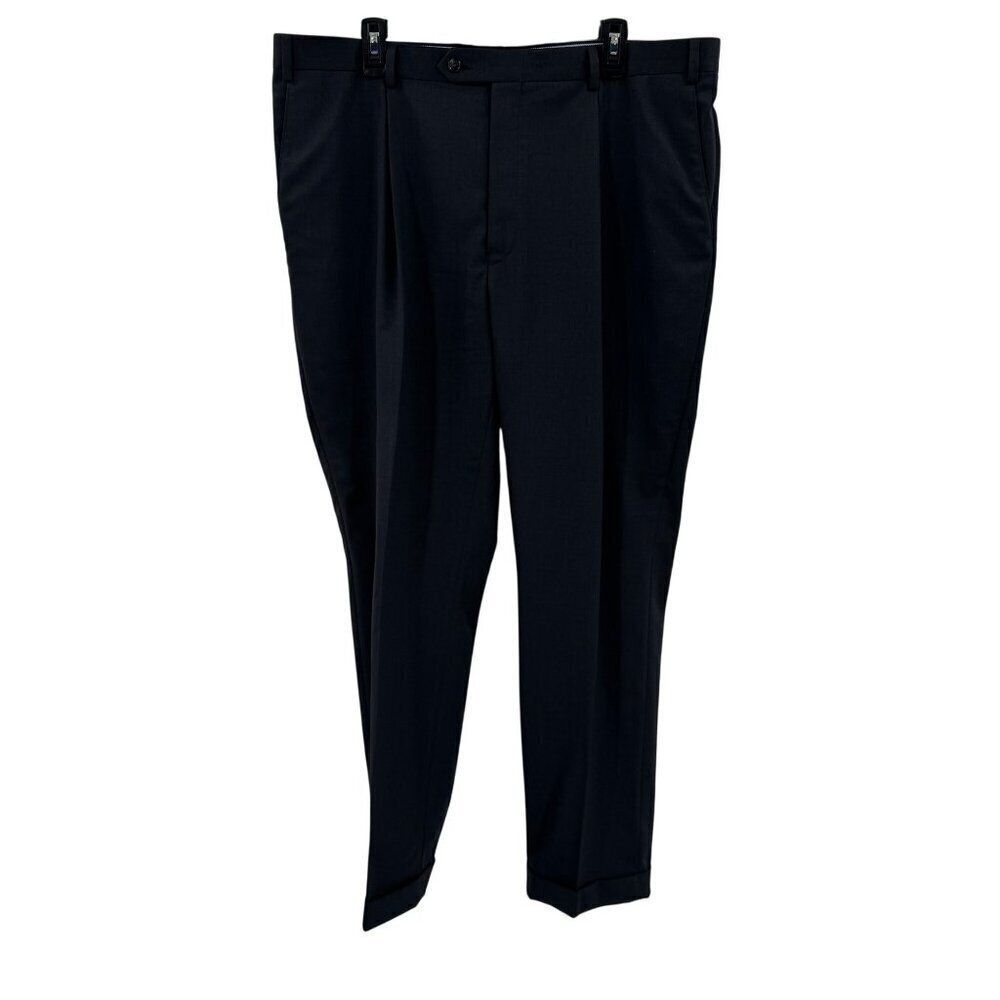 Hart Schaffner Marx Black Pleated Wool Blend Dress Pants Mens Size 40R
